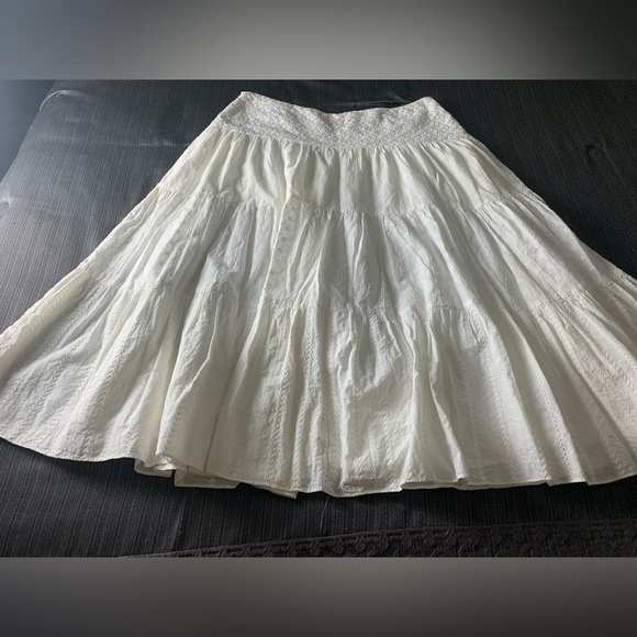 Lauren Ralph Lauren Jeans Co Boho Eyelet Midi Skirt A-line Cotton White Size 12 - Picture 2 of 10